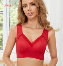 Receiving Breast Bra Without Steel Ring Ladies Vest Underwear (Option: Red-2XL-3PCS)